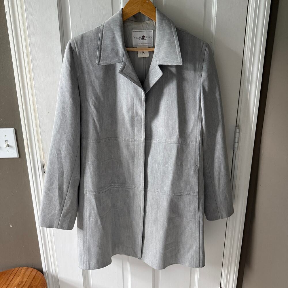 Vintage Vertigo Paris Trench Coat Light Gray L Lined Long Coat